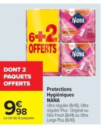 Protections Hygiéniques NANA Ultra régulier ou Déo Fresh