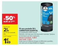Sacs poubelle 50 L Carrefour Essential