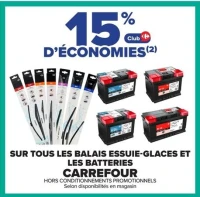 Balais essuie-claces et batteries Carrefour