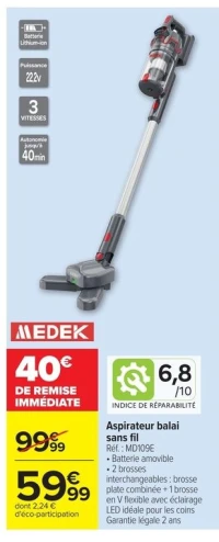Aspirateur balai sans fil Medek MD109E