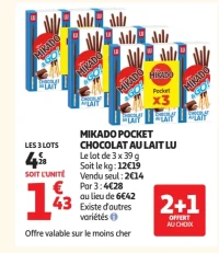 Mikado Pocket chocolat au lait LU