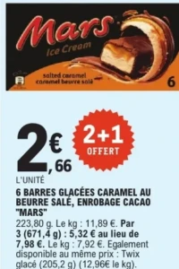 Mars 6 Barres Glacées Caramel au Beurre Salé, Enrobage Cacao
