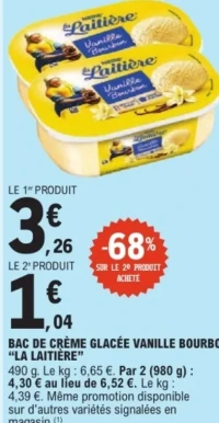La Laitière Bac de Crème Glacée Vanille Bourbon