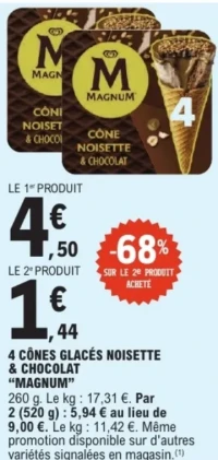 4 cônes glacés Noisette & Chocolat Magnum