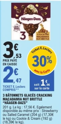 3 bâtonnets glacés Cracking Macadamia Nut Brittle Häagen-Dazs