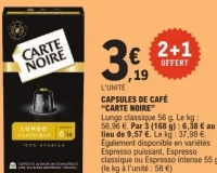 Capsules de café "Carte Noire" Lungo classique