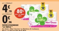 Papier hygiénique Le Trèfle Maxi douceur ou Bambou