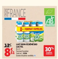 Lait Demi-Écrémé Bio Lactel