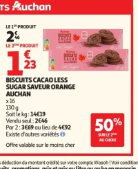 Biscuits Cacao Less Sugar Saveur Orange Auchan
