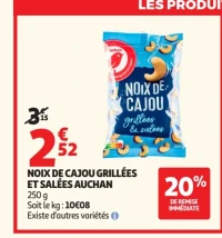 Noix de cajou grillées et salées Auchan