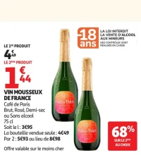 Vin mousseux de France Café de Paris Brut, Rosé, Demi-sec ou Sans alcool