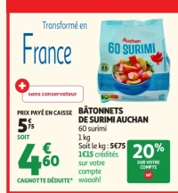 Bâtonnets de surimi Auchan