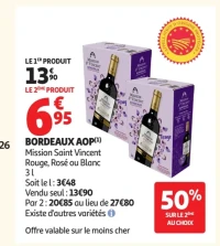 Bordeaux AOP Mission Saint Vincent Rouge, Rosé ou Blanc