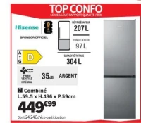 Hisense Combiné L.59.5 x H.186 x P.59cm