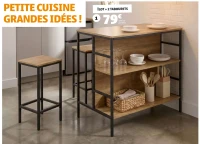 Ensemble repas îlot de cuisine avec 2 tabourets