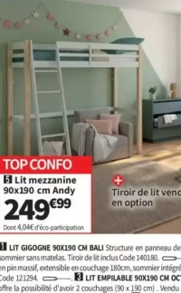 Lit mezzanine 90x190 cm Andy