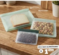 3 sacs alimentaires réutilisables en plastique EVA, PEVA