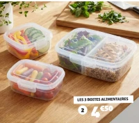 3 boîtes alimentaires en polypropylène (0,4L, 0,9L, 1,8L)