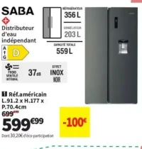 SABA SBS5625WDDKD Réfrigérateur américain