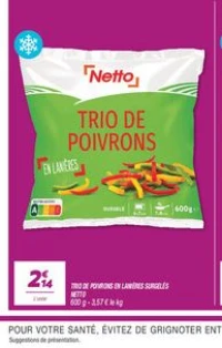 Trio de poivrons en lanières surgelés