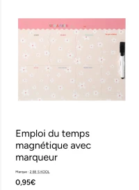 Emploi du temps magnétique avec marqueur 2 BE S KOOL