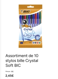 Assortiment de 10 stylos bille Crystal Soft BIC