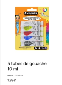 5 tubes de gouache 10 ml Cléopâtre