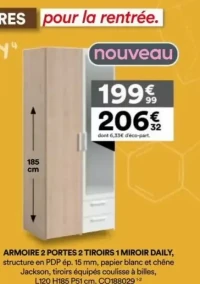 Armoire 2 portes 2 tiroirs 1 miroir Daily