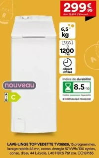 Lave-linge top Vedette TV36526