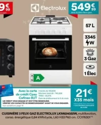 Cuisinière 3 feux gaz Electrolux LKM624022W