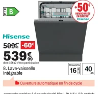 Lave-vaisselle intégrable HISENSE HV16BEX1
