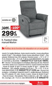 Fauteuil relax manuel Marlon