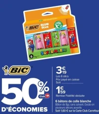 6 bâtons de colle blanche Bic Super Mario