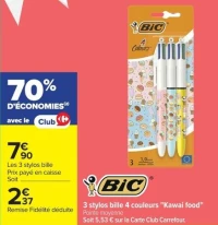 BIC 3 stylos bille 4 couleurs "Kawai food"