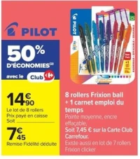 8 rollers Frixion ball + 1 carnet Pilot