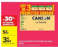 Lot de 3 pochettes de papier dessin Canson