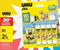 Lot de 5 bâtons de colle blanche UHU stic Bob l'éponge
