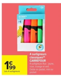 4 surligneurs classiques CARREFOUR