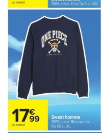 Sweat homme One Piece Bleu ou noir
