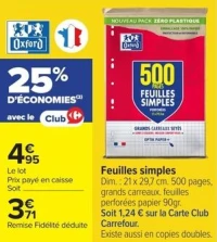 Feuilles simples Oxford 500 pages