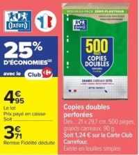 Copies doubles perforées Oxford 500 pages