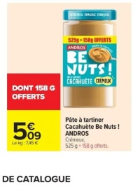 Pâte à tartiner Cacahuète Be Nuts ! ANDROS Crémeux