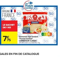 Emmental râpé fondant "Format Familial" CARREFOUR CLASSIC
