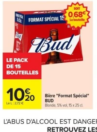 Bière "Format Spécial" BUD Blonde, 5% vol, 15 x 25 cl.