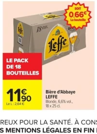 Bière d'Abbaye LEFFE Blonde, 6,6% vol., 18 x 25 cl.