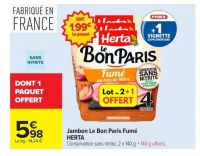 Jambon Le Bon Paris Fumé HERTA Conservation sans nitrite