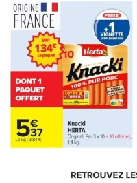 Knacki HERTA Original, Par 3 x 10 + 10 offertes