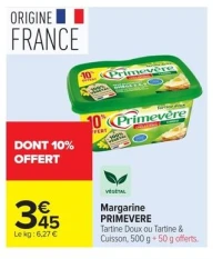 Margarine Tartine Doux ou Tartine & Cuisson Primevère
