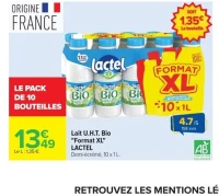 Lait U.H.T. Bio "Format XL" Lactel Demi-écrémé