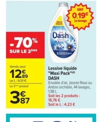 Lessive liquide Maxi Pack Dash Envolée d'air, Jasmin Rose ou Ambre orchidée
